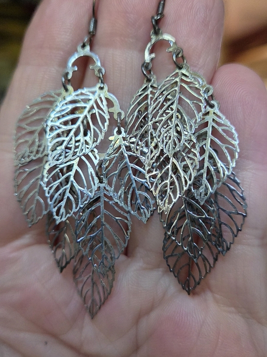 Kharma Collection by Avelon Jewelry - Delicate Silver Leaf Dangle Earrings - Multi Leaf Cascade